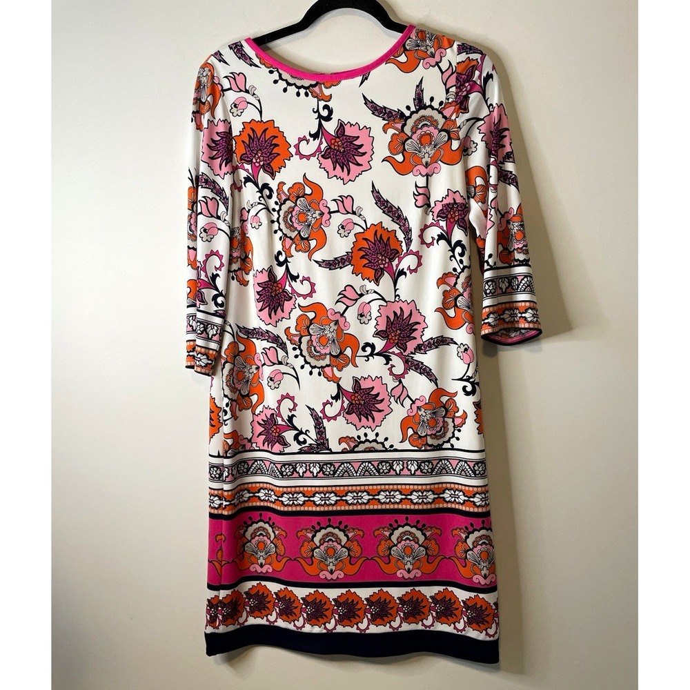 Chico's Dress Women's 0 White Pink Orange Floral 3/4 Sleeve Shift